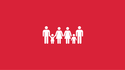 an icon on of a family on a red background