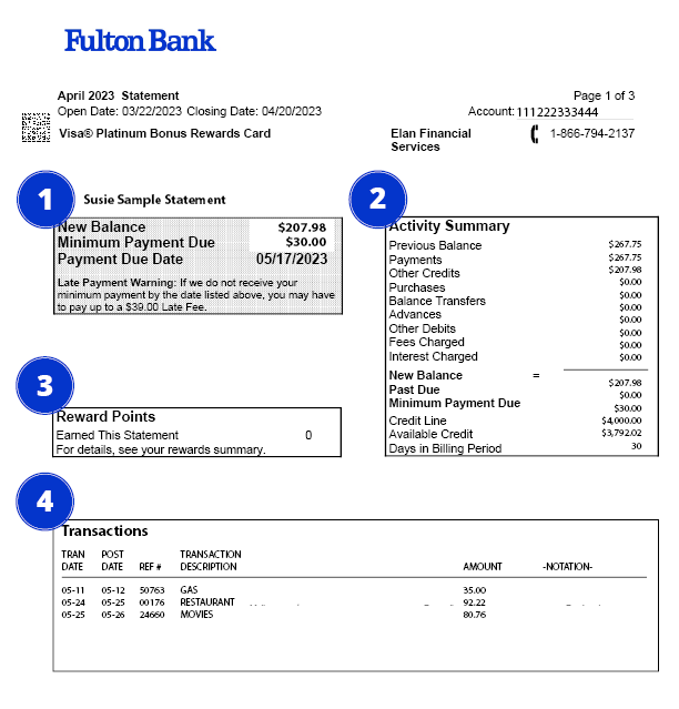 Example credit card statement