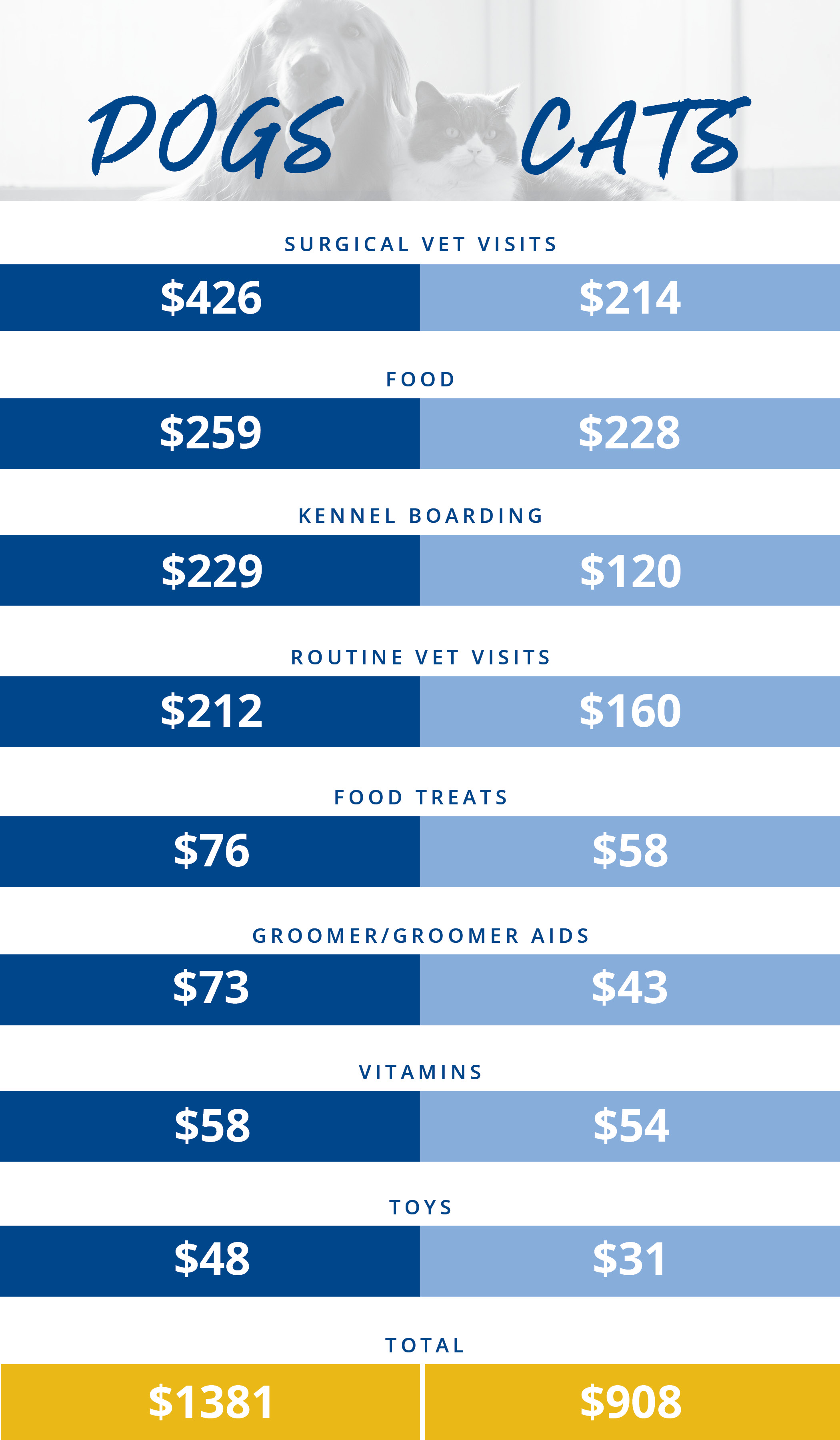 The cost of owning a cat vs dog infographic