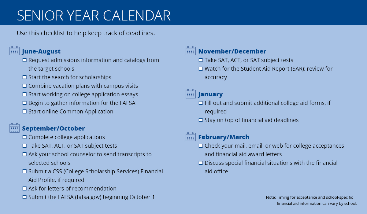 Paying for college calendar infographic