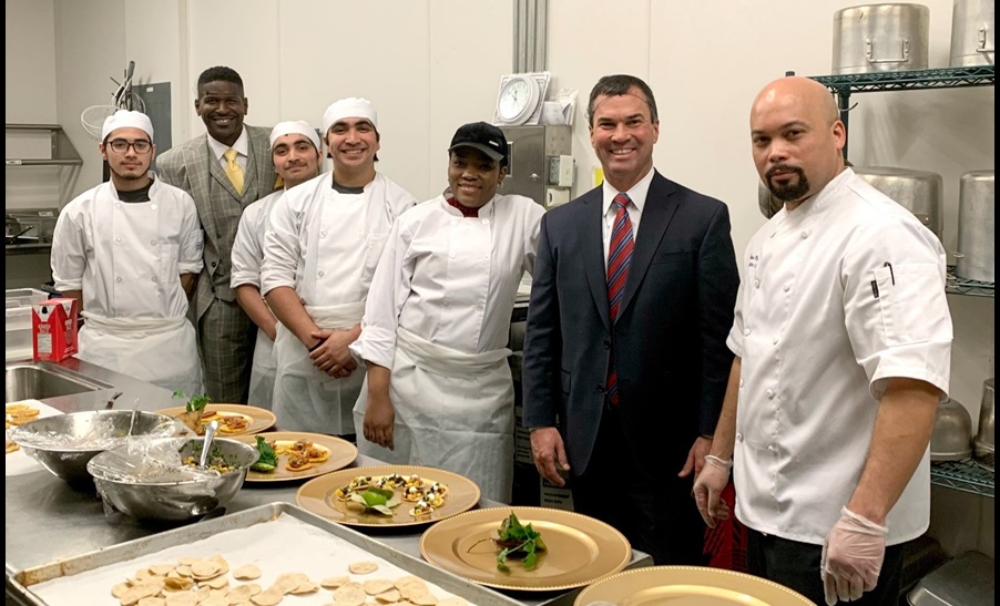 Tec Centro’s chef and culinary students showed off their skills by preparing the food for the event. Curt Myers and Smokey Glover take a moment to meet with the students and show their appreciation.